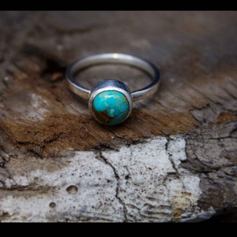 Blue Gem Turquoise Solitaire Ring/Sterling Silver